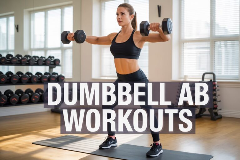 Person performing ab workouts with dumbbells at home while standing to strengthen core muscles.