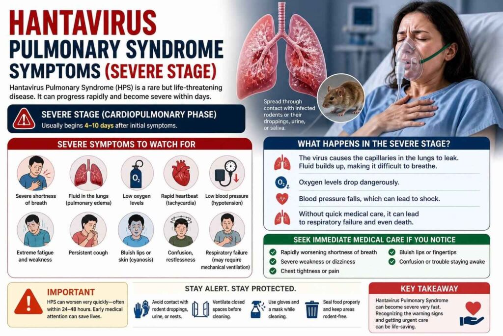 What are hantavirus symptoms, and how to recognize them early and stay alert 4 hantavirus pulmonary syndrome symptoms (severe stage)